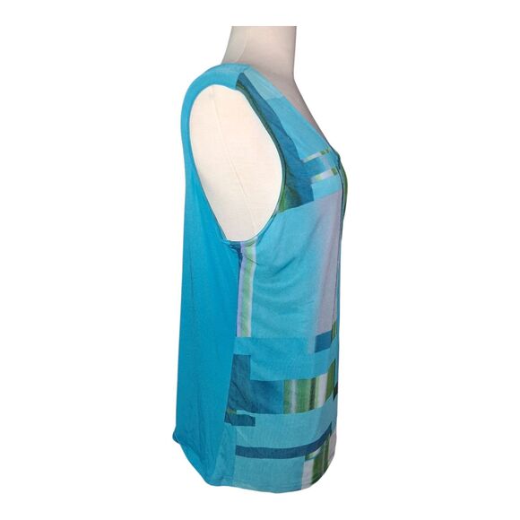 Susan Graver Blue Green Geometric Cardigan & Tank Twin Set Large Women’s Knit - Picture 5 of 12